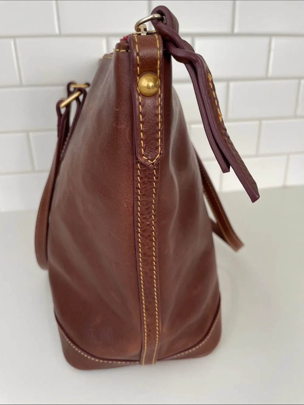 Dooney & Bourke Chestnut Brown Florentine Leather Zip-Top Large Tote - Picture 9 of 16